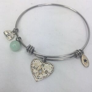 Unwritten Heart Compass Bangle bracelet Green Stone silver tone